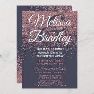 Rosen-GoldGlitzer-Glitzern-Marine-Blau-Hochzeit Einladung