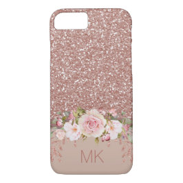 Rosen-GoldGlitzer mit Blumen mit Monogramm Case-Mate iPhone Hülle