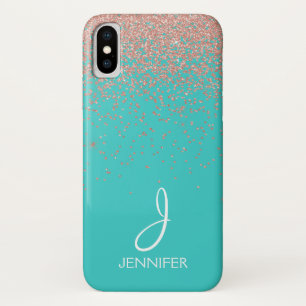 Rosen-GoldGlitzer und aquamarines Monogramm Case-Mate iPhone Hülle