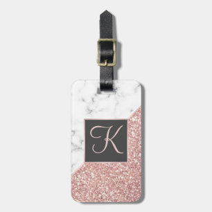 Rosen-GoldGlitzer-weiße mit Monogramm Gepäckanhänger