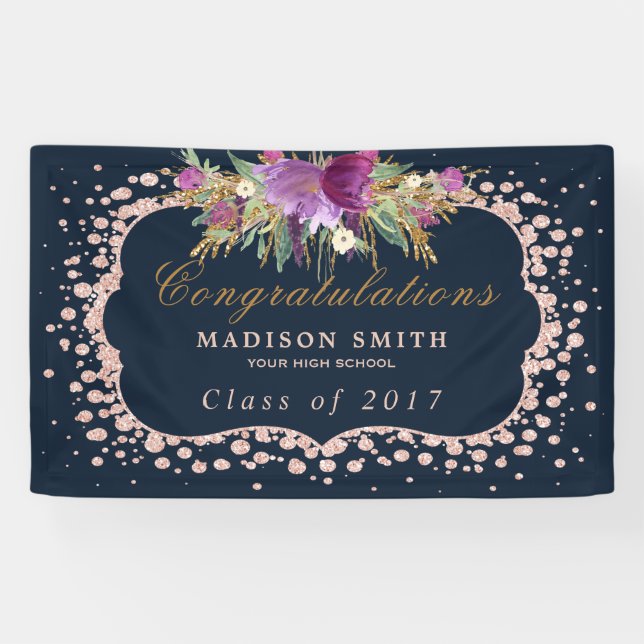Rosen-GoldGlitzerconfetti-BlumenAbschluss Banner (Horizontal)