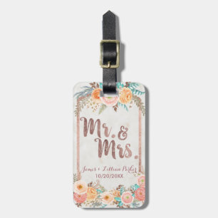 Rosen-Goldherr und Frau Floral Monogram Wedding Gepäckanhänger