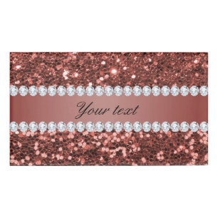 Rosen-GoldImitat-Glitzer und Diamanten Namenschild
