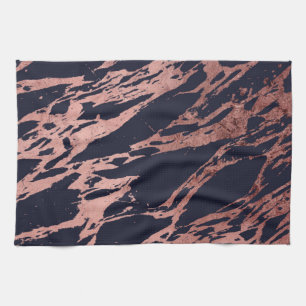Rosen-Goldmarine-Blaumodernes Chic-Marmor-Muster Geschirrtuch