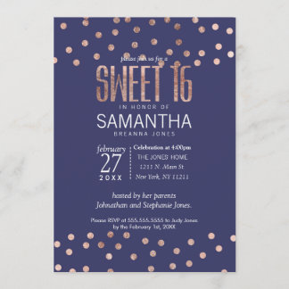 Rosen-Goldpolka-Punkt-heller Marine-Blau-Bonbon 16 Einladung