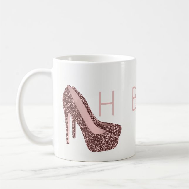Rosen-Goldrosa-Glitzer-Schuhe HBIC Chef-Damen-| Kaffeetasse (Links)