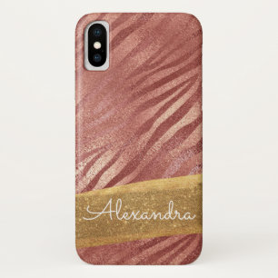 Rosen-Goldrosa-Tierdruck mit GoldGlitzer iPhone X Hülle