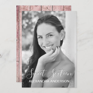 Rosen-Goldrustikaler hölzerner 16. Einladung