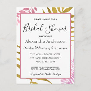 Rosen-Goldtropische BlumenBrautparty-Einladung Einladungspostkarte