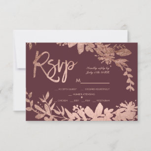 Rosen-Goldtypographieblumenburgunder-uAwg wedding RSVP Karte