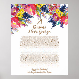 Rosen Gründe, warum ich dich zum 21. Geburtstag li Poster