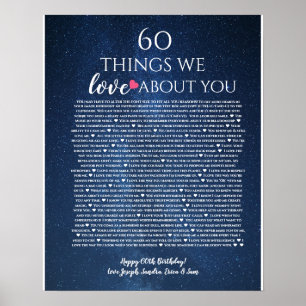 Rosen Gründe, warum wir dich lieben 60 Dinge Gebur Poster