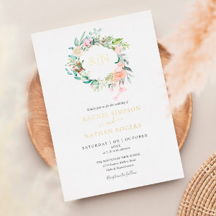 Rosen Grünzeug Florales Hochzeitsmonogramm Gold Folieneinladung