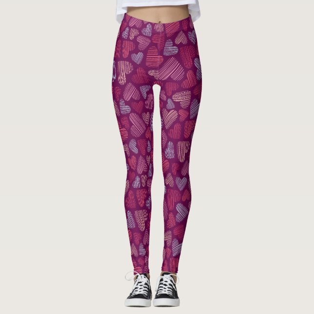 Rosen-, Herz- und Handmuster Leggings (Vorderseite)