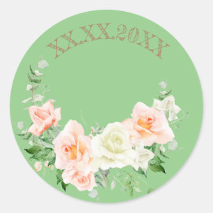 Rosen Hochzeit grüner Kranz  Runder Aufkleber