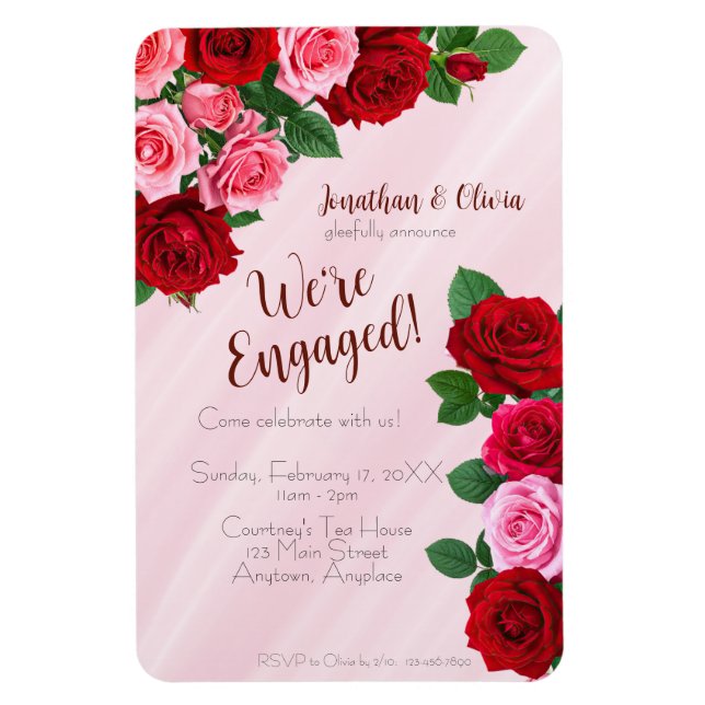 Rosen Hochzeitseinladung Magnet (Vertikal)