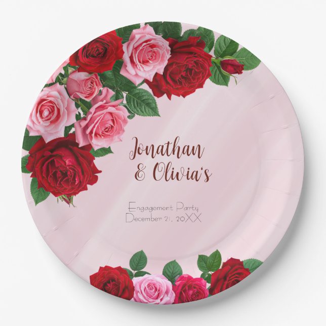 Rosen Hochzeitsfeier Pappteller (Vorderseite)