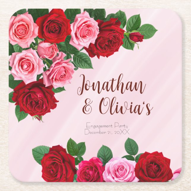 Rosen-Hochzeitsparty Rechteckiger Pappuntersetzer (Vorderseite)