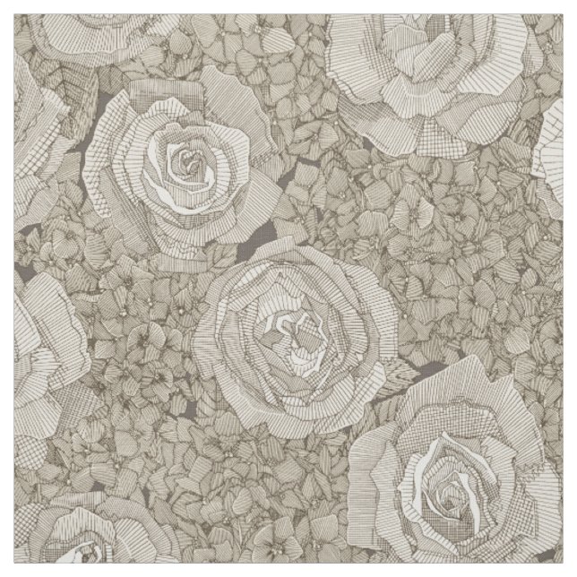 Rosen Hortensien Blumen Silber Tee Leder Stoff (Muster)