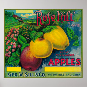 Rosen-Hügel-Apple-Kiste LabelWatsonville, CA Poster