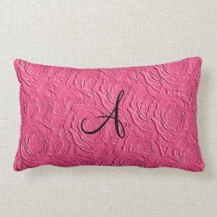 Rosen-Imitatbeschaffenheit des Monogramms rosa Lendenkissen