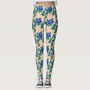 Rosen in auffälligem Elektrischblau mit grünen Blä Leggings