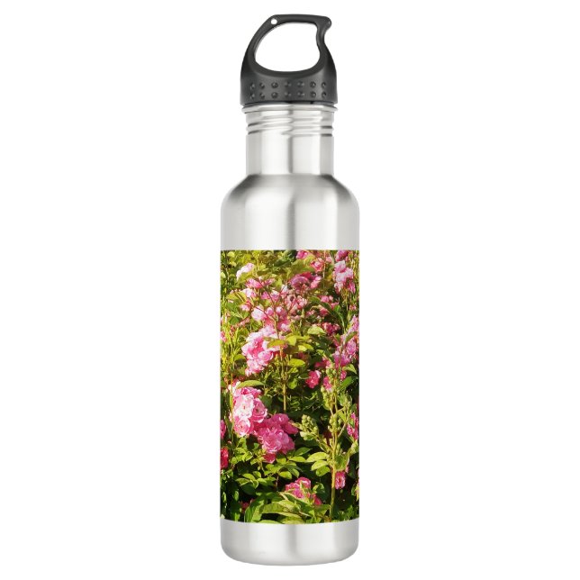Rosen in Blüte Edelstahlflasche (Vorderseite)