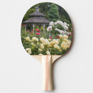 Rosen in Blüte und Gazebo Rosengarten in der Tischtennis Schläger
