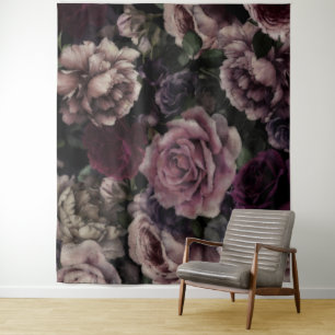 Rosen in Burgund und Rosa Vintage-Botanik Wandteppich