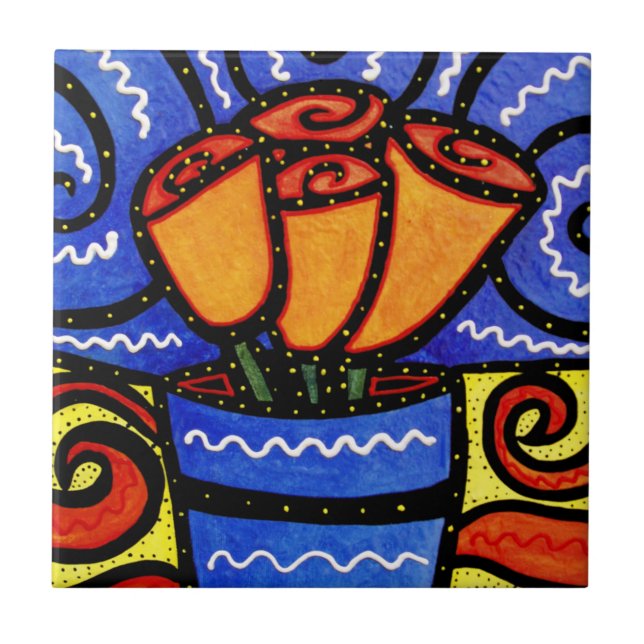 Rosen in der blauen Vasen-Keramik-Fliese Fliese (Vorderseite)