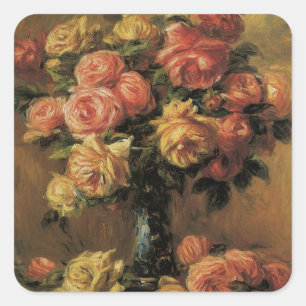 Rosen in einer Vase von Pierre Renoir, Vintage Fin Quadratischer Aufkleber