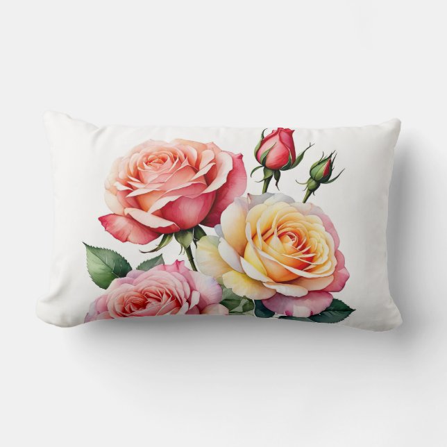 Rosen in Gelb und Rosa mit Rosenknospen Lendenkissen (Vorderseite)