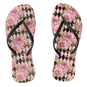 Rosen in Rosa auf Harlequin Flip Flops