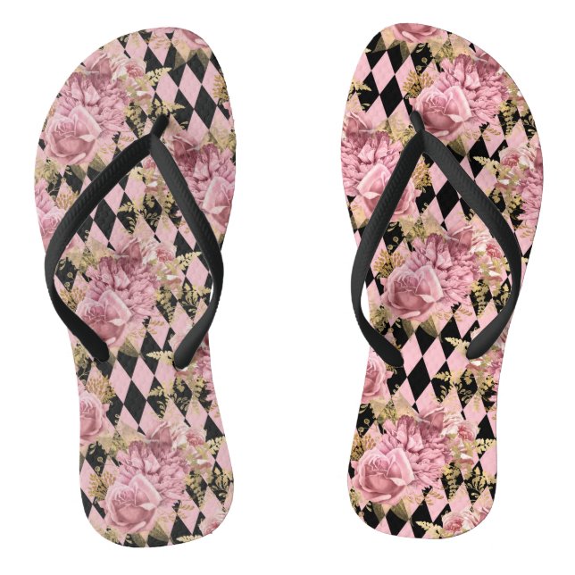 Rosen in Rosa auf Harlequin Flip Flops (Fußbett)