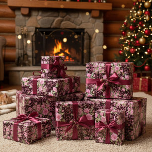 Rosen in Schwarz und Rosa Geschenkpapier