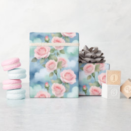Rosen in Wasserfarben in hellrosa und grünen Tönen Geschenkpapier