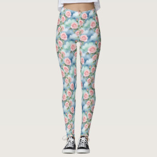 Rosen in Wasserfarbtönen von Hellrosa und Grün Leggings