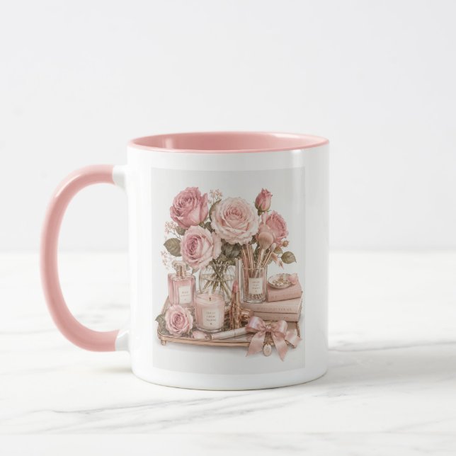 Rosen-Kaffeetasse mit rosafarbenem Schimmer Tasse (Links)