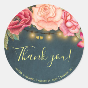 Rosen-Lichterkette Kreidetafel Danke Hochzeit Runder Aufkleber