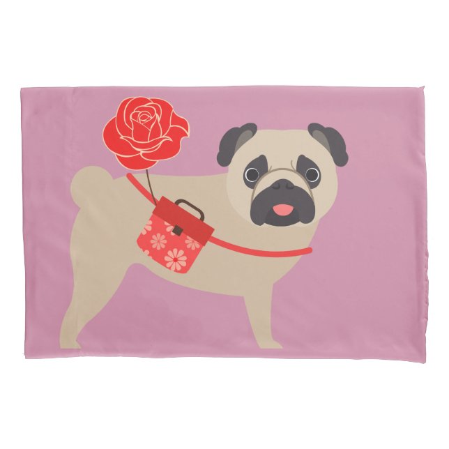 Rosen-Liebe-Mops Kissenbezug (Vorderseite)