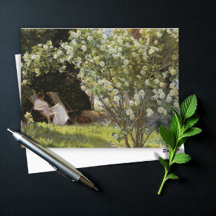 Rosen. Marie Krøyer sitzend im Liegestuhl Postkarte