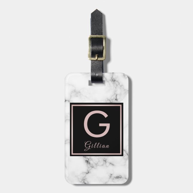 Rosen-MarmorRosen-Goldmit Monogramm Name Gepäckanhänger (Vorderseite vertikal)