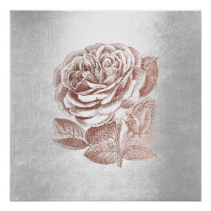 Rosen-metallisches rosa mit Blumengoldsilbernes Poster