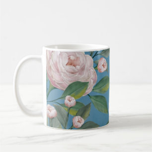 Rosen mit blauen Navy-Hintergrund in blassrosa Ros Kaffeetasse