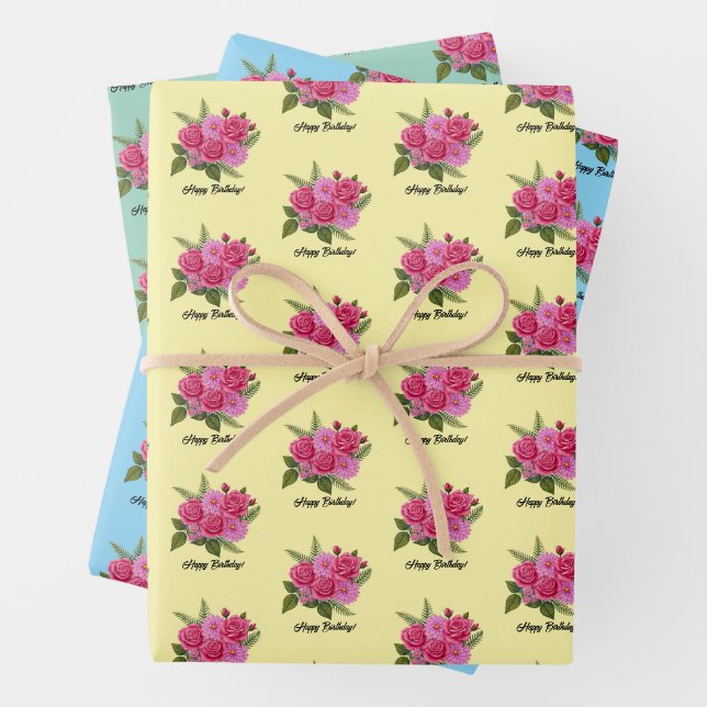 Rosen mit Dahlien Geschenkpapier Set (Beispiel)