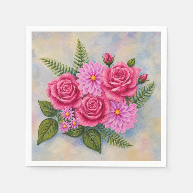 Rosen mit Dahlien  Serviette (Vorderseite)