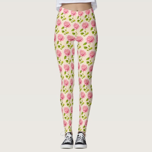 Rosen Muster rosa pink Leggings (Vorderseite)