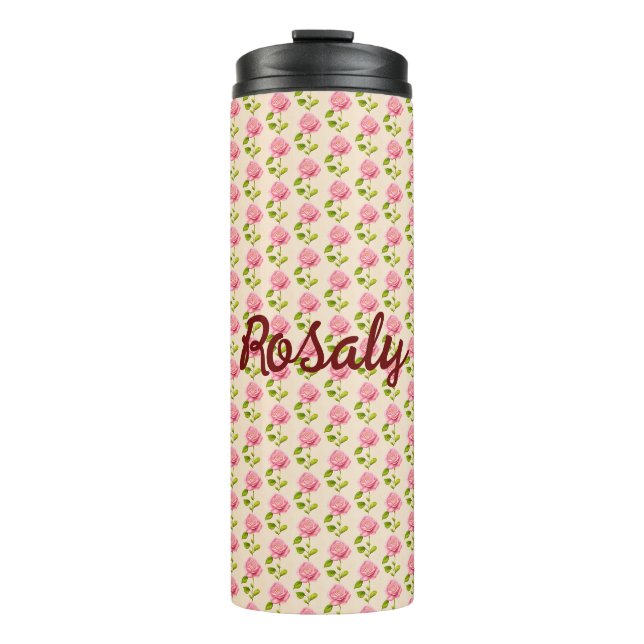 Rosen Muster rosa pink Thermosbecher (Vorderseite)