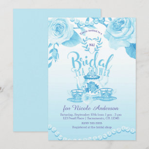Rosen & Perlen Elegante blaue Hochzeitstee-Party Einladung