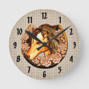 Rosen Pferdeuhr Runde Wanduhr